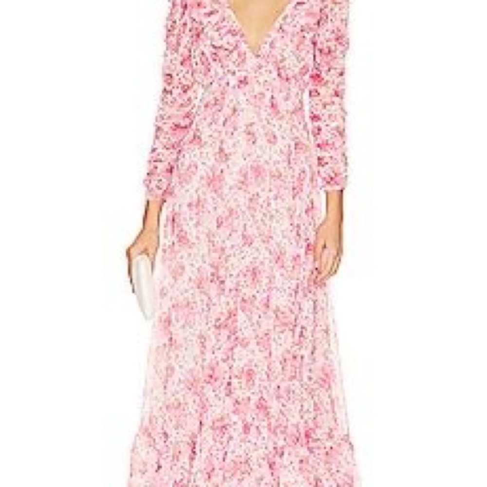 Revolve byTiMo Georgette Ruffle Dress in Pink Blossom